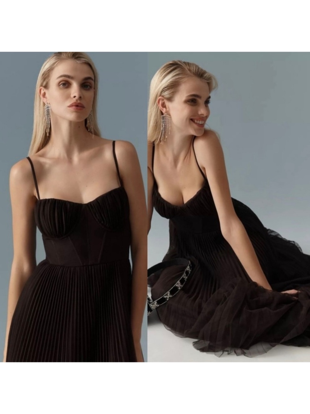Hutch Anthropologie Amara Corset Pleated Midi Dress in Chocolate Brown - Picture 3 of 9